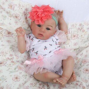 🆕18inch Soft Cloth Body Newborn Baby Poseable Limbs Pink Girl with Clothes